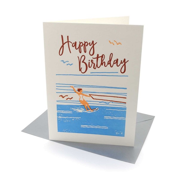 Geburtstagskarte / Letterpress / Wasserski