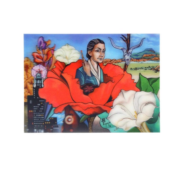 Hologramm-Postkarte mit dem Porträt einer berühmten Malerin