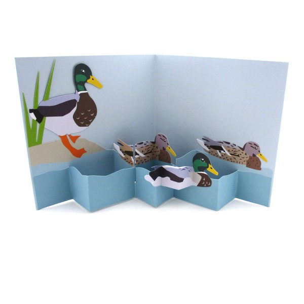 Pop-up-Karte mit Enten in einem Teich