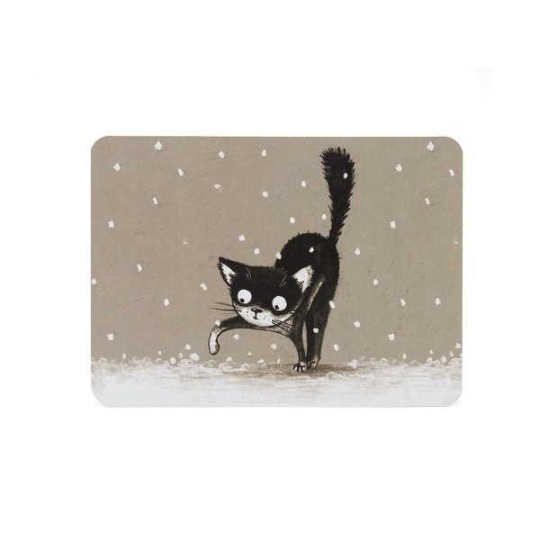 Postkarte mit einer im Schnee spielenden Katze
