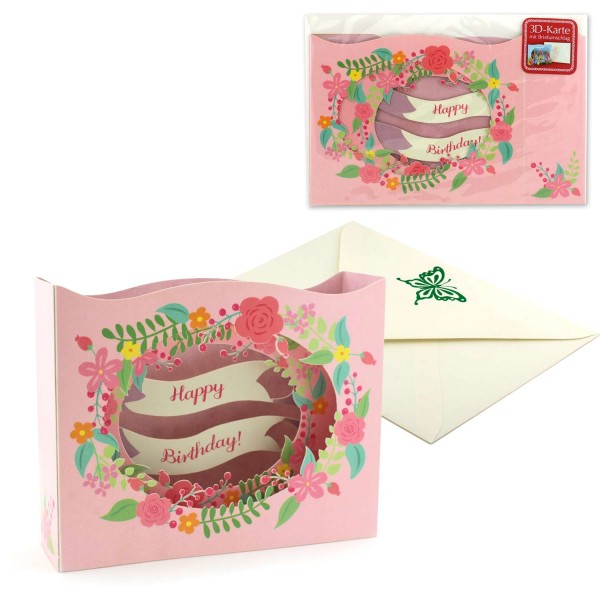 Geburtstagskarte Happy Birthday - Pop Up Diorama Karte Set mit Briefumschlag