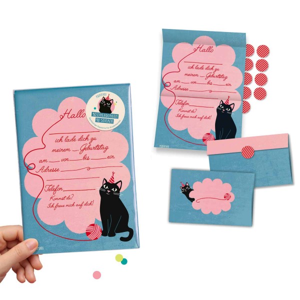 Einladungskarten-Set "Katze" / Kindergeburtstag