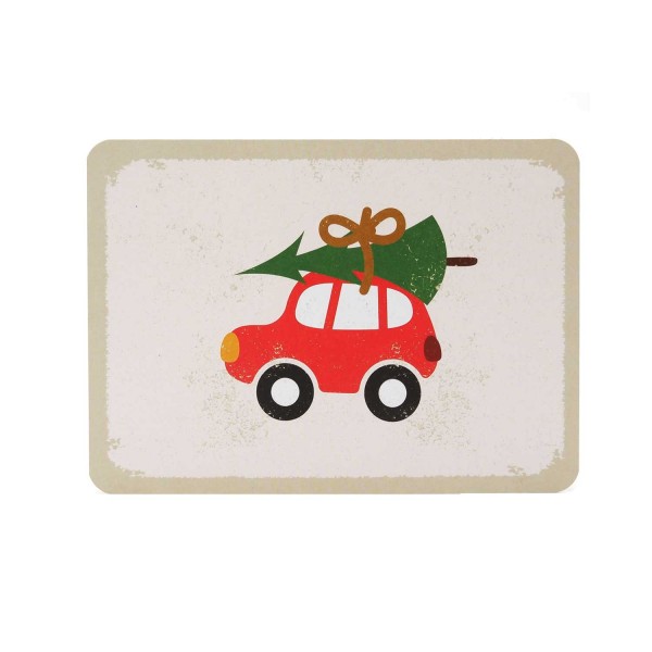 Postkarte "Auto mit Weihnachtsbaum"