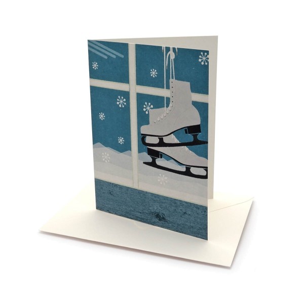 Weihnachtskarte "Eislaufen" mit Schlittschuhen