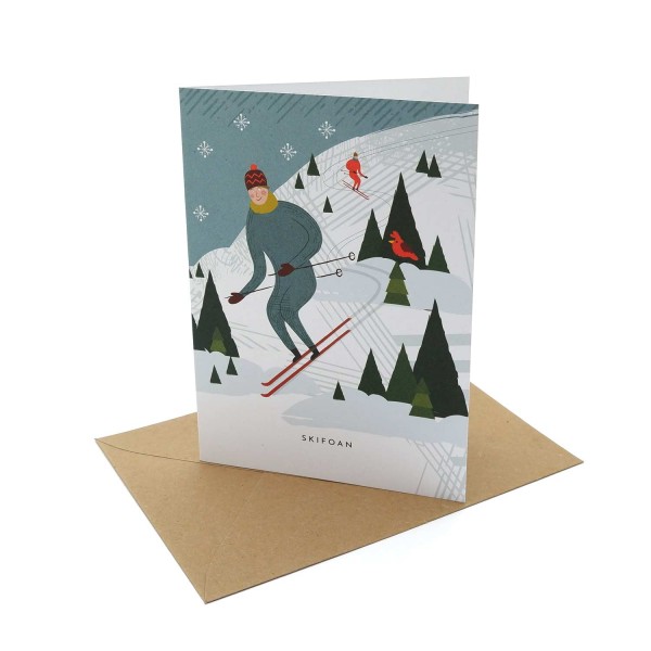 Weihnachtskarte mit Skifahrern