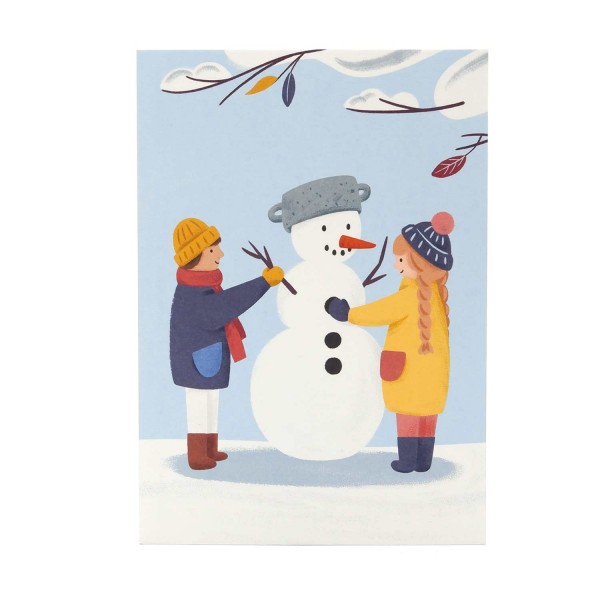 Postkarte "Kinder bauen Schneemmann"