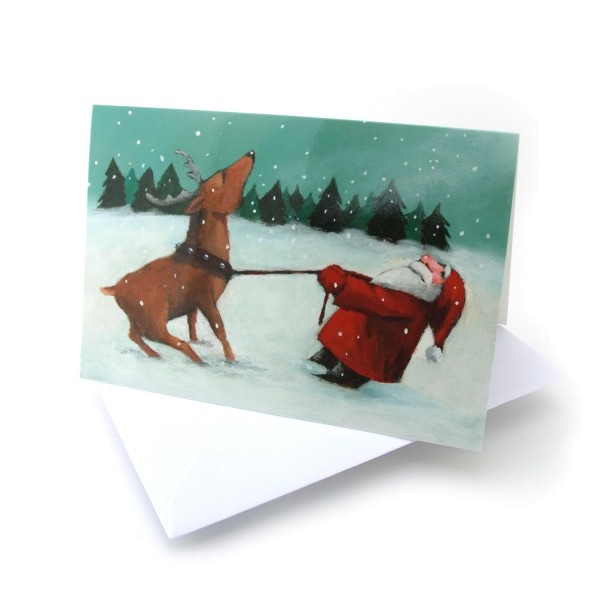 Weihnachtskarte mit Nikolaus und Rentier