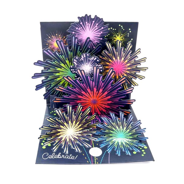 Silvesterkarte / Neujahrskarte kaufen "Feuerwerk Celebrate" - Grußkarte / Pop-up-Karte mit LED-Beleuchtung